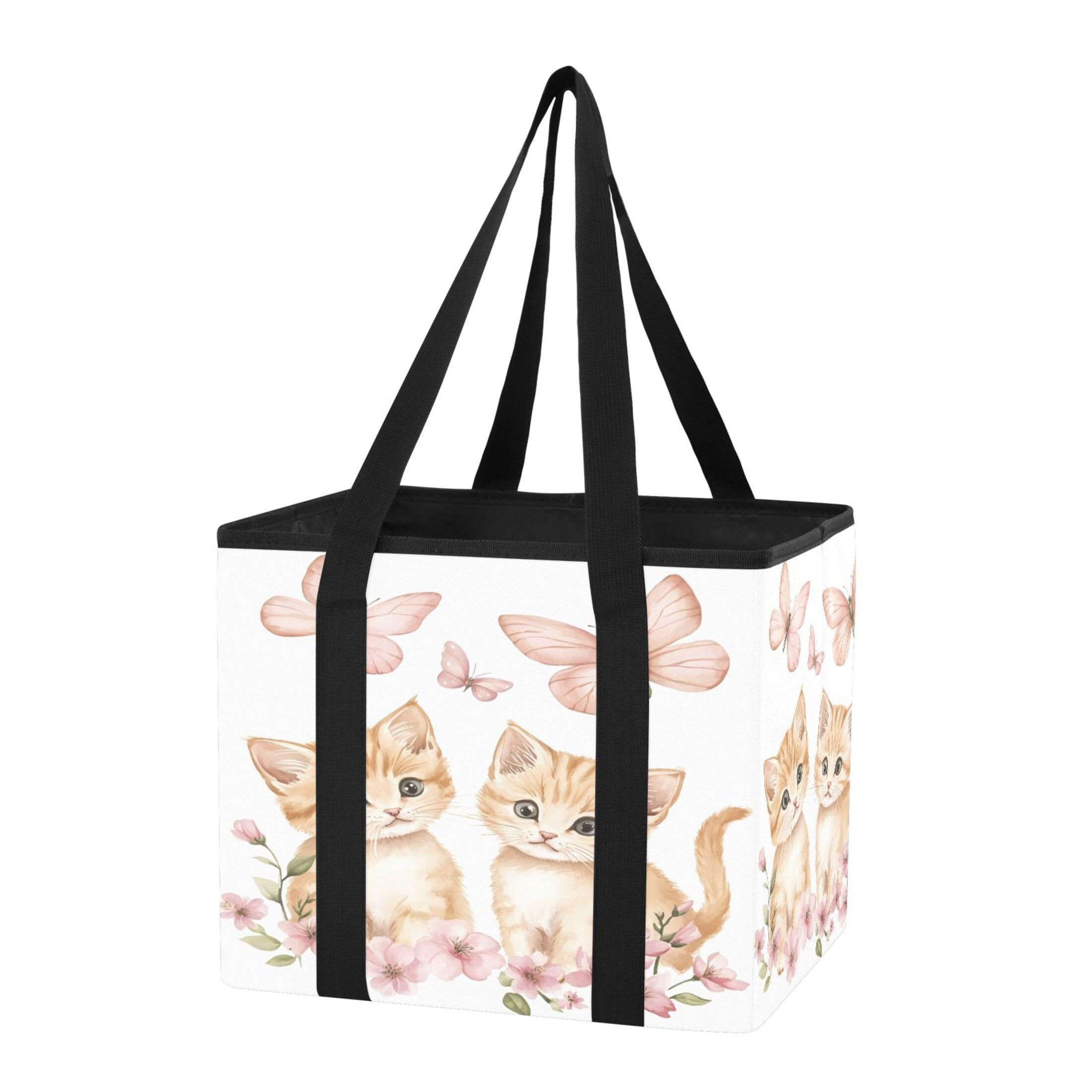 Kutsu Car Trunk Organizer Two Kittens Flowers Butterfly Collapsible Storage Organizers Oxford Car Storage Bin with Reinforced Handles, Non-slip Universal Fit SUV Truck Van, 1 Pack