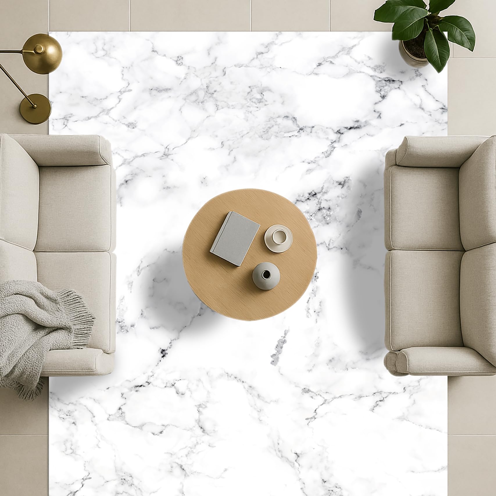 DobleUve Estudio Alfombra Vinílica Textura Marmol Blanco | Color Blanco | 65x140 cm | Alfombra Vinilo Salón | Alfombra Cocina Lavable | Suelo de Vinilo | Alfombra Cocina Lavable Antideslizante
