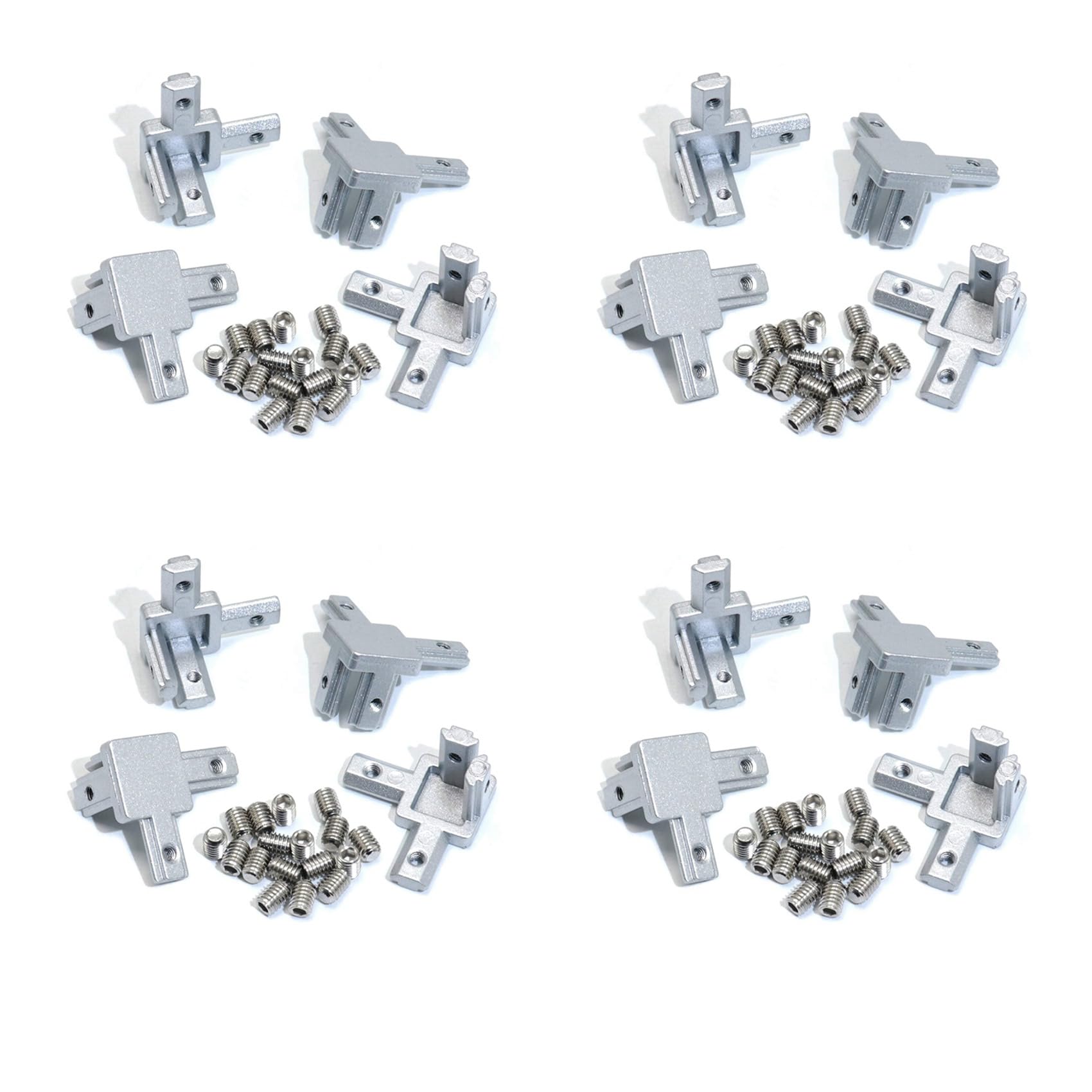 Jnchdghwa Silver 16Pc 2020 Series 3 Way End Corner Bracket Connector For European Standard 6Mm T Slot 20 X 20Mm Extrusion Profile