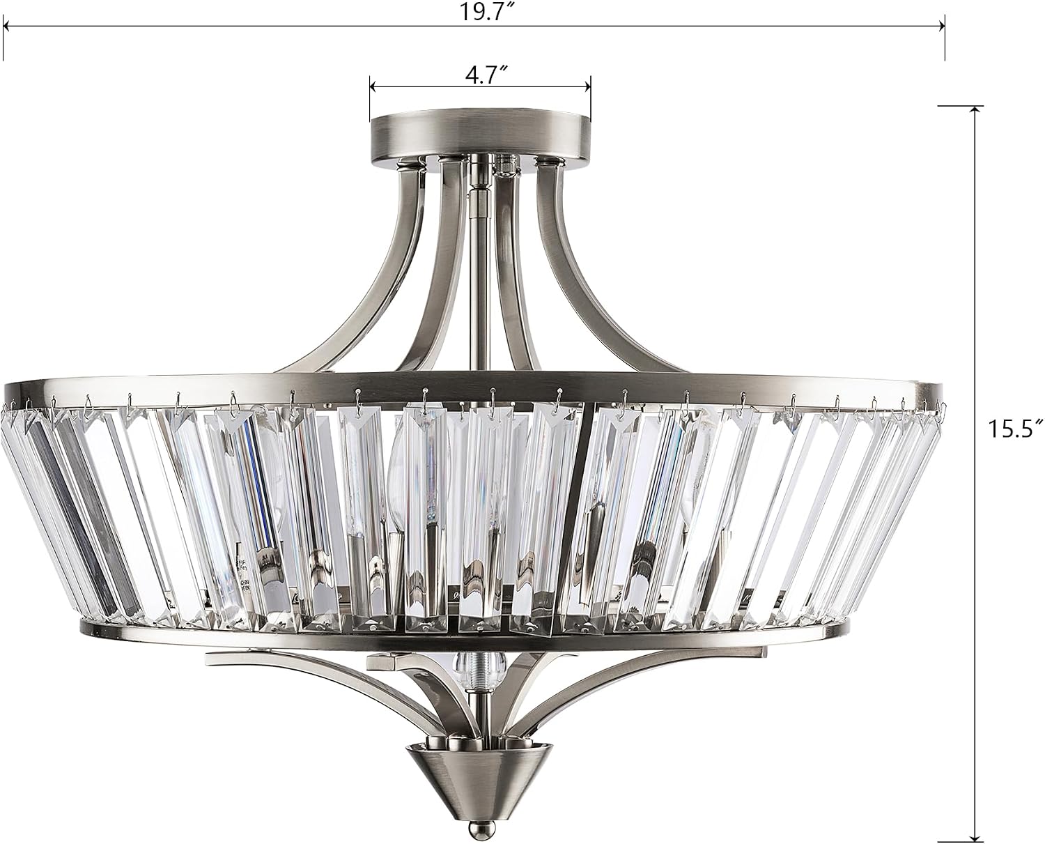 Maxax Crystal Ceiling Chandelier, 19.5" Modern Round Light Fixture, 4-Light Rustic Farmhouse Semi Flush Mount Lamp for Dining Room Kitchen Bedroom Hallway, Living Room, Brushed Nicke