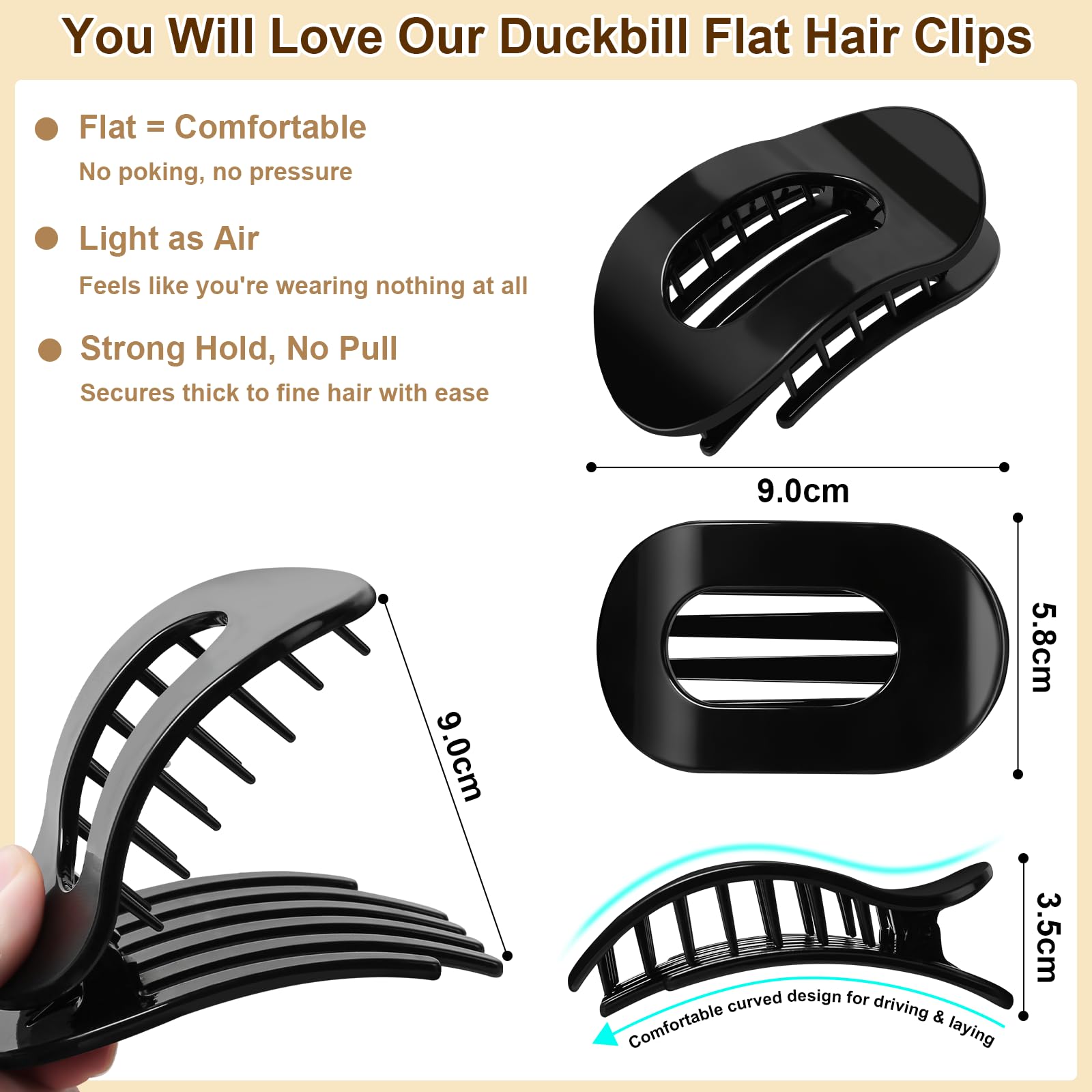6pcs Flat Hair Clips for Women 3 Styles Ergonomic Curved Hair Claw Clips for Thick Thin Curly Hairs Strong Hold No Slip Matte Claw Clips for All Hair Textures (4pcs-Glossy) - Image 3