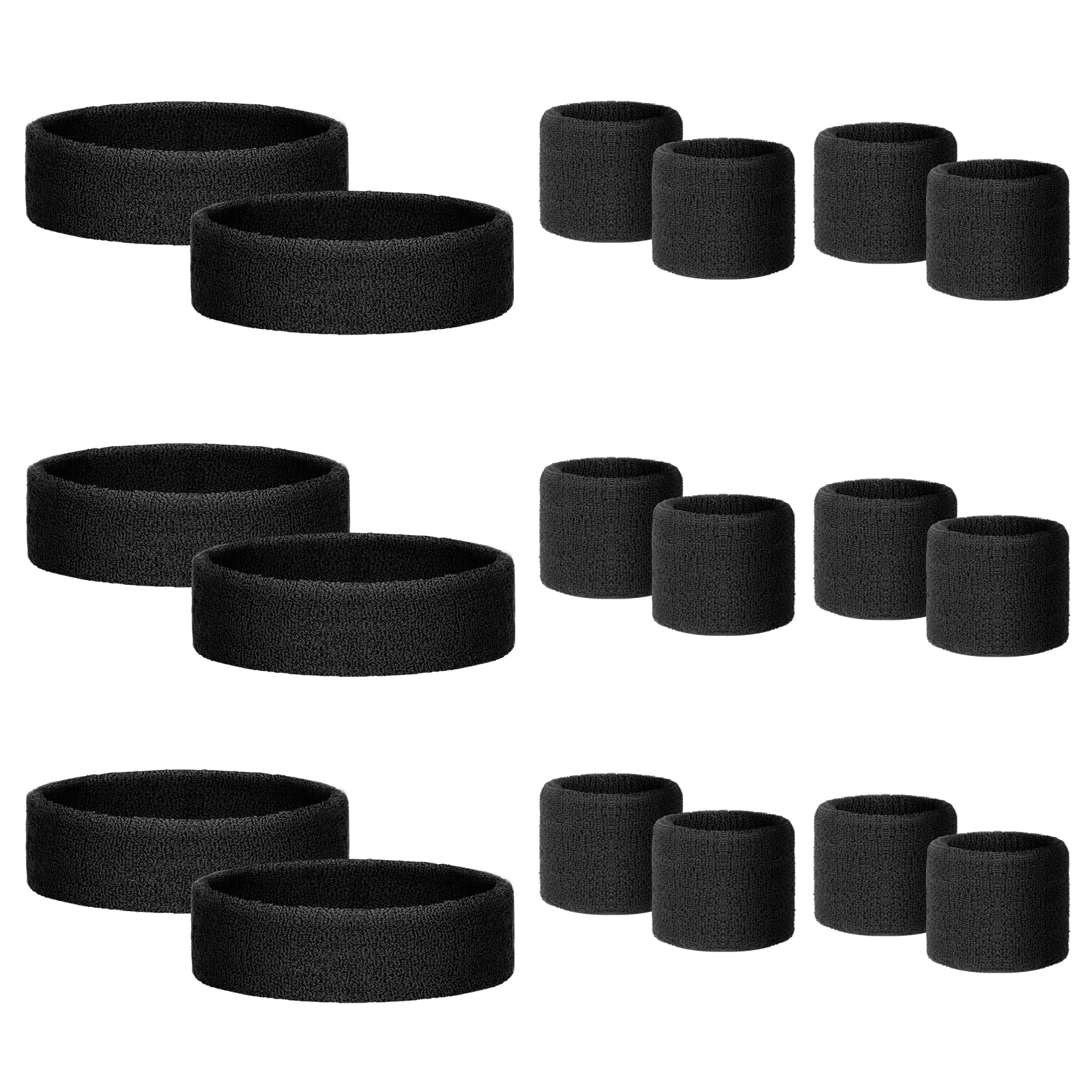18 Pcs Sweatbands for Kids Sports Colorful Elastic Headband Wrist Bands Sets Moisture Wicking Sweat Band for Team Activity, Basketball, Football, Running, Gym &amp; Exercise (Black)