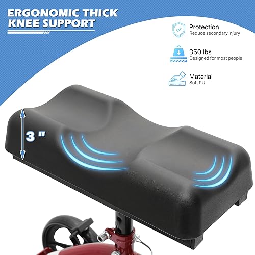 Miniatura 7 de Rodillera compacta todo terreno con ruedas delanteras de 10 pulgadas, altura ajustable, con sistema de freno doble y almacenamiento extraíble para