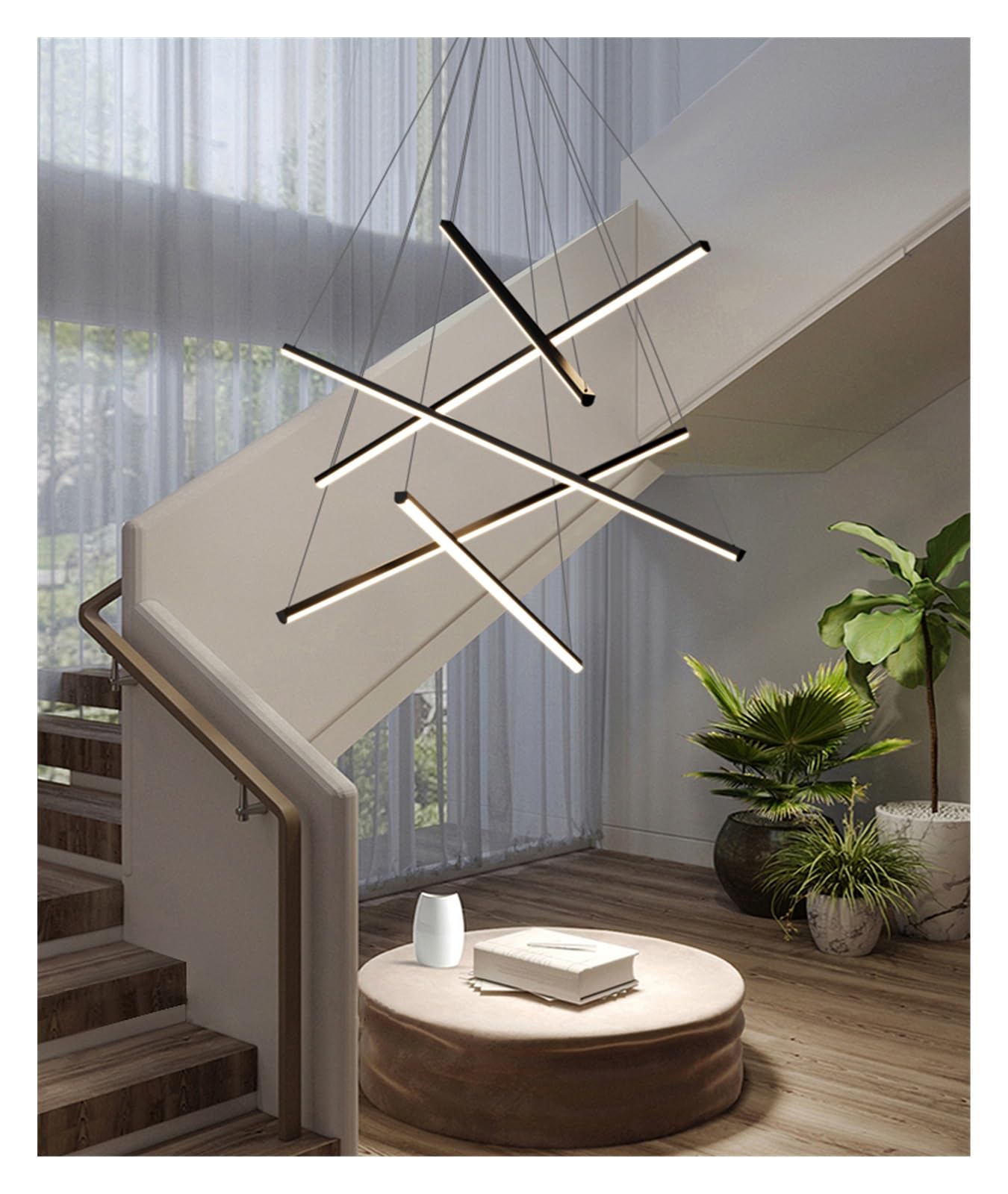 SYAXVOM Chandelier Stair Chandelier Nordic Modern Minimalist Villa Duplex LED line lamp Personality Creative Restaurant Room Lights(Black 3 Heads 60cm,Cool)