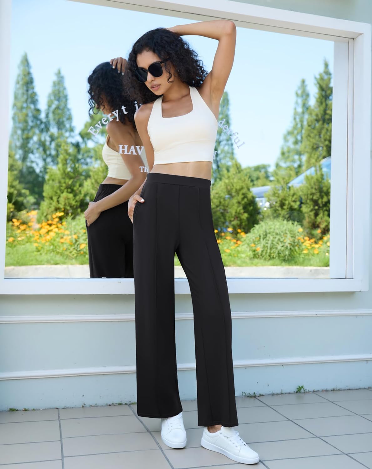 Women's High Waist Dress Pants Side Pockets Wide Leg Work Trousers Elastic Stretchy Casual Slacks - Image 3