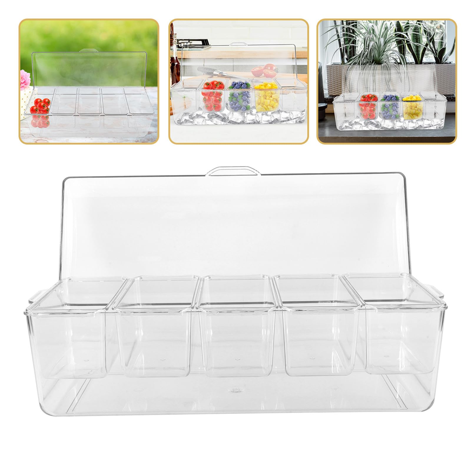 CALLARON Contenitore per Insalata con 5 Scomparti in Plastica, Capacità Grande, Mantiene Fresche le Verdure, per Picnic e Barbecue All'aperto