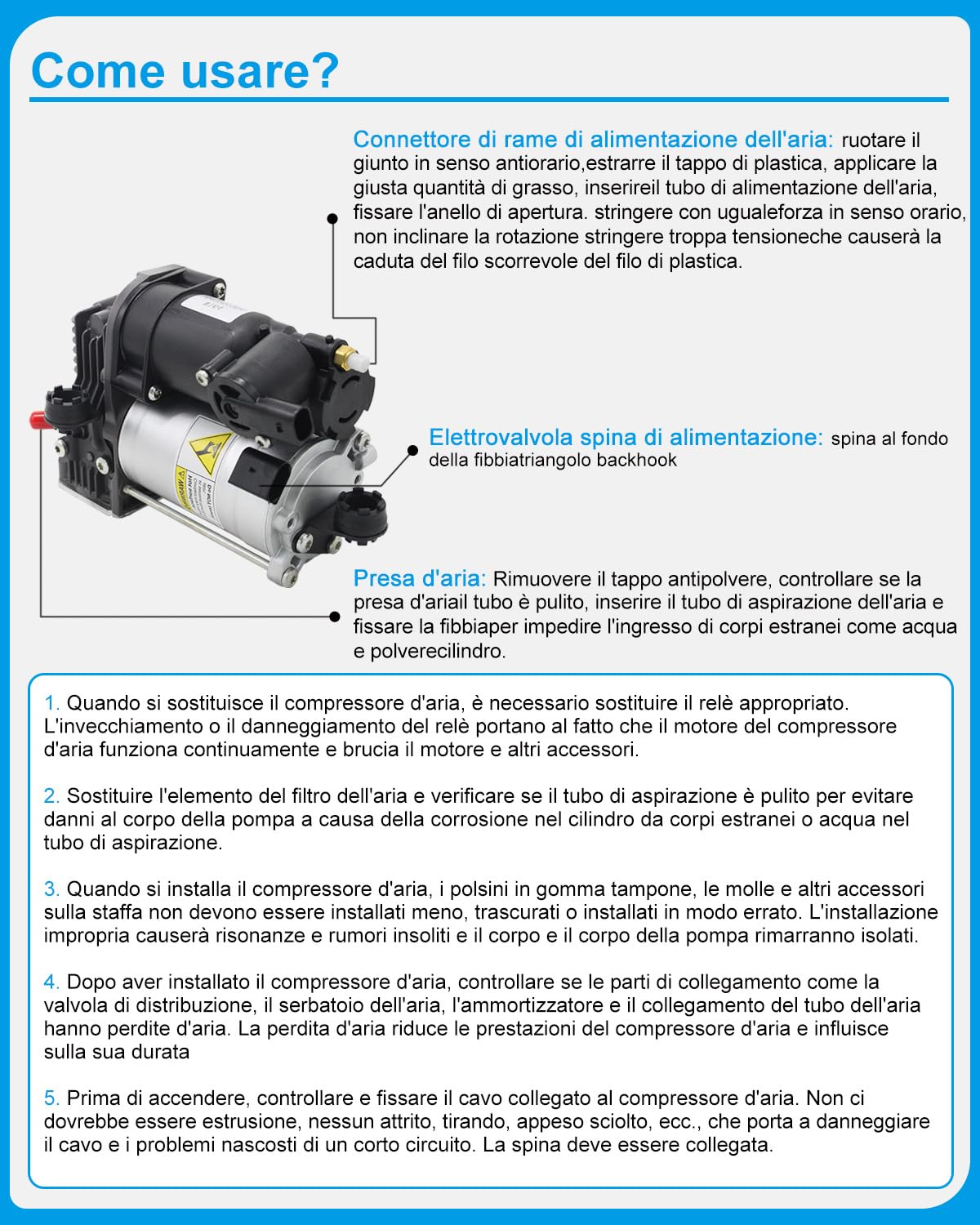Pompa Compressore Sospensione Pneumatica Compatibile con Mercedes-Benz 2006-2012 Classe GL X164 & Classe M W164 - Per GL320 GL350 GL450 GL550 ML320 ML350 ML450 ML500 ML550 AMG #1643201204