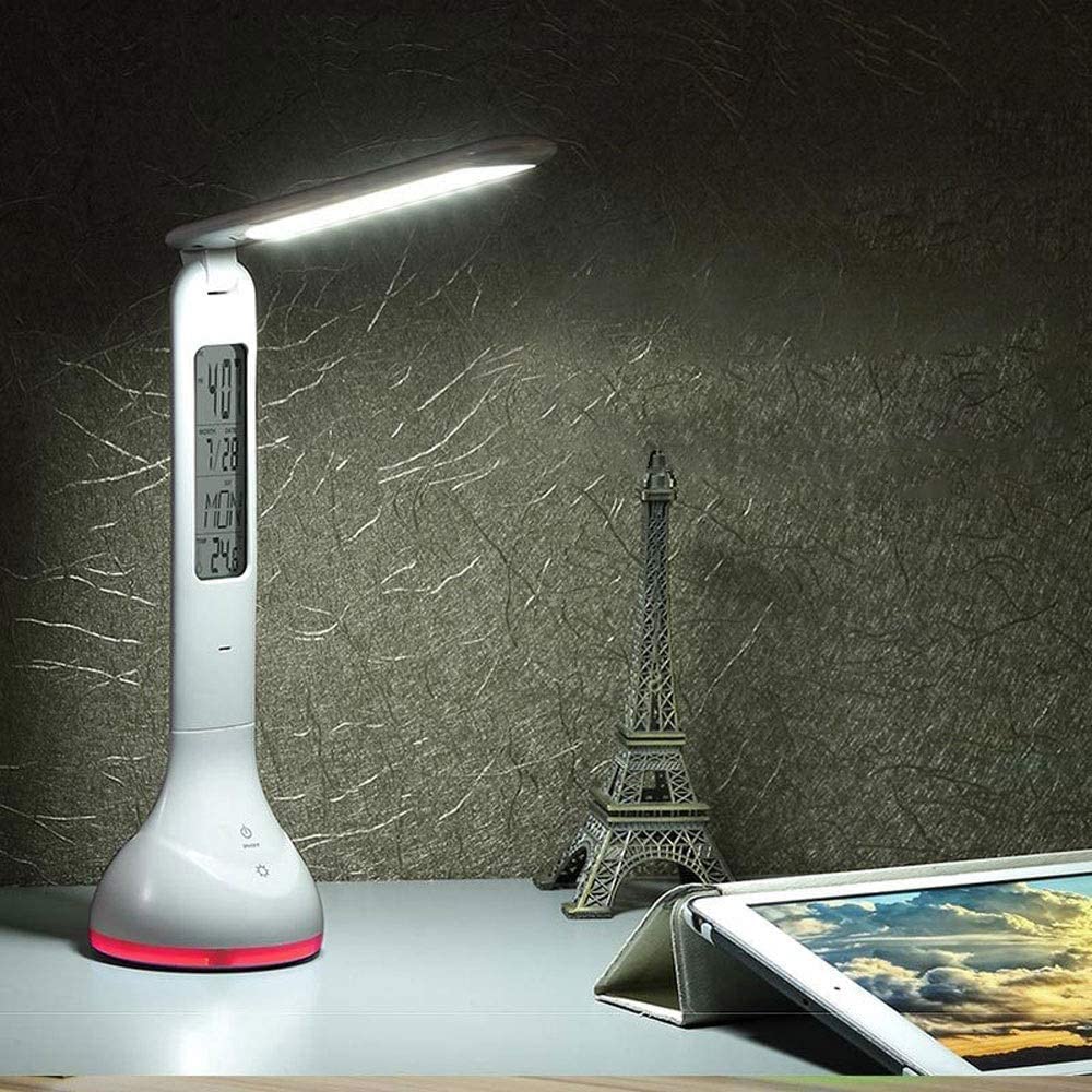 Lámpara de mesa, lámpara de escritorio LED modernista, protección ocular, regulable con ahorro de energía, luminaria, pantalla LCD, lámpara de escritorio LED con 7 temperaturas de brillo x 3 niveles
