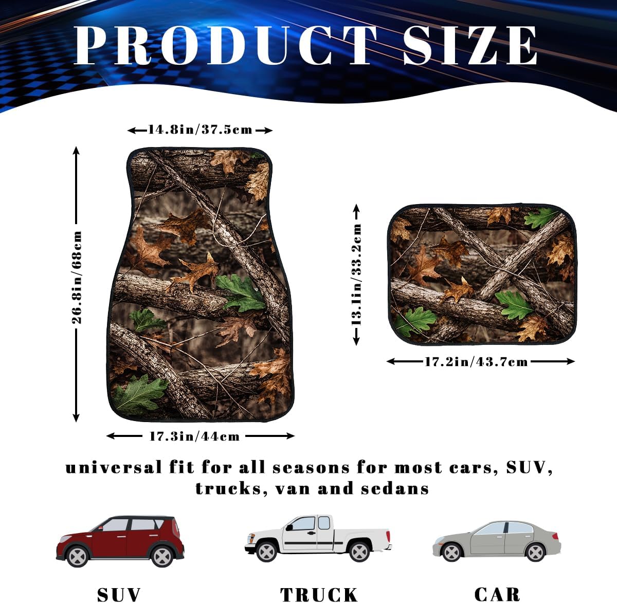 4 Piece Camo Leaf Car Floor Mats Full Sets Forest Camouflage Automotive Foot Mats Rugs Carpet for Car Non-Slip Auto Car Accessories Universal Fit for Car SUV Truck Van image 2