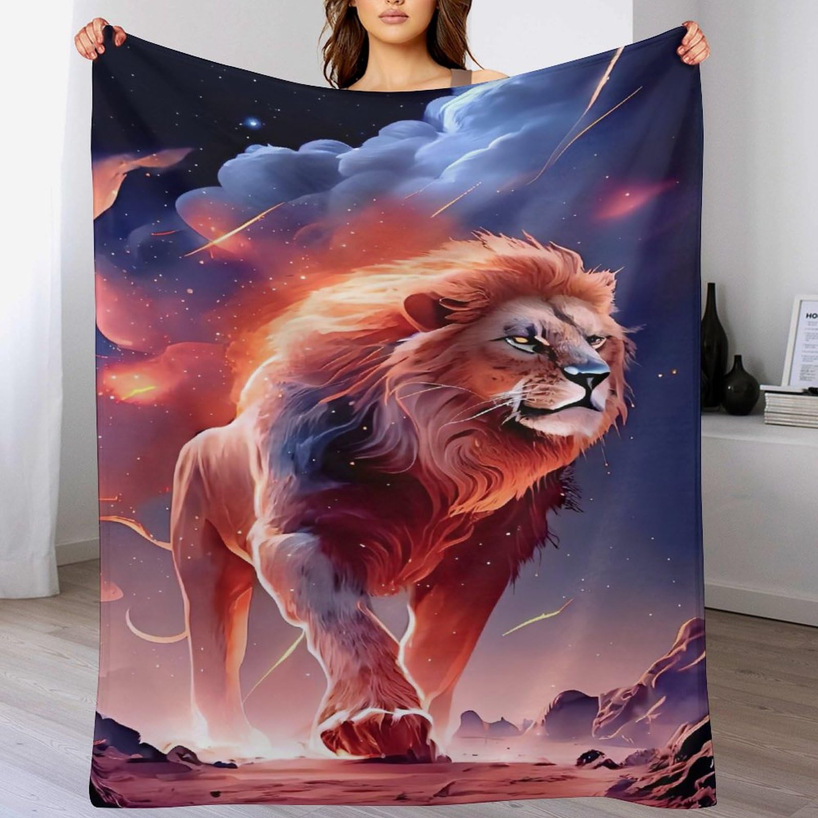 Couverture en peluche chaude lion plaid flannel pour lit et canapé