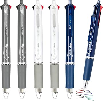M&G Multicolor Ballpoint Pens, 4-In-1 Colored Retractable Ball Point Pens Fine Point 0.7mm, Assorted 4-Color Ink Ballpoint Pens Bulk Smooth Writing for Journaling Office School Women Men 6 Pack