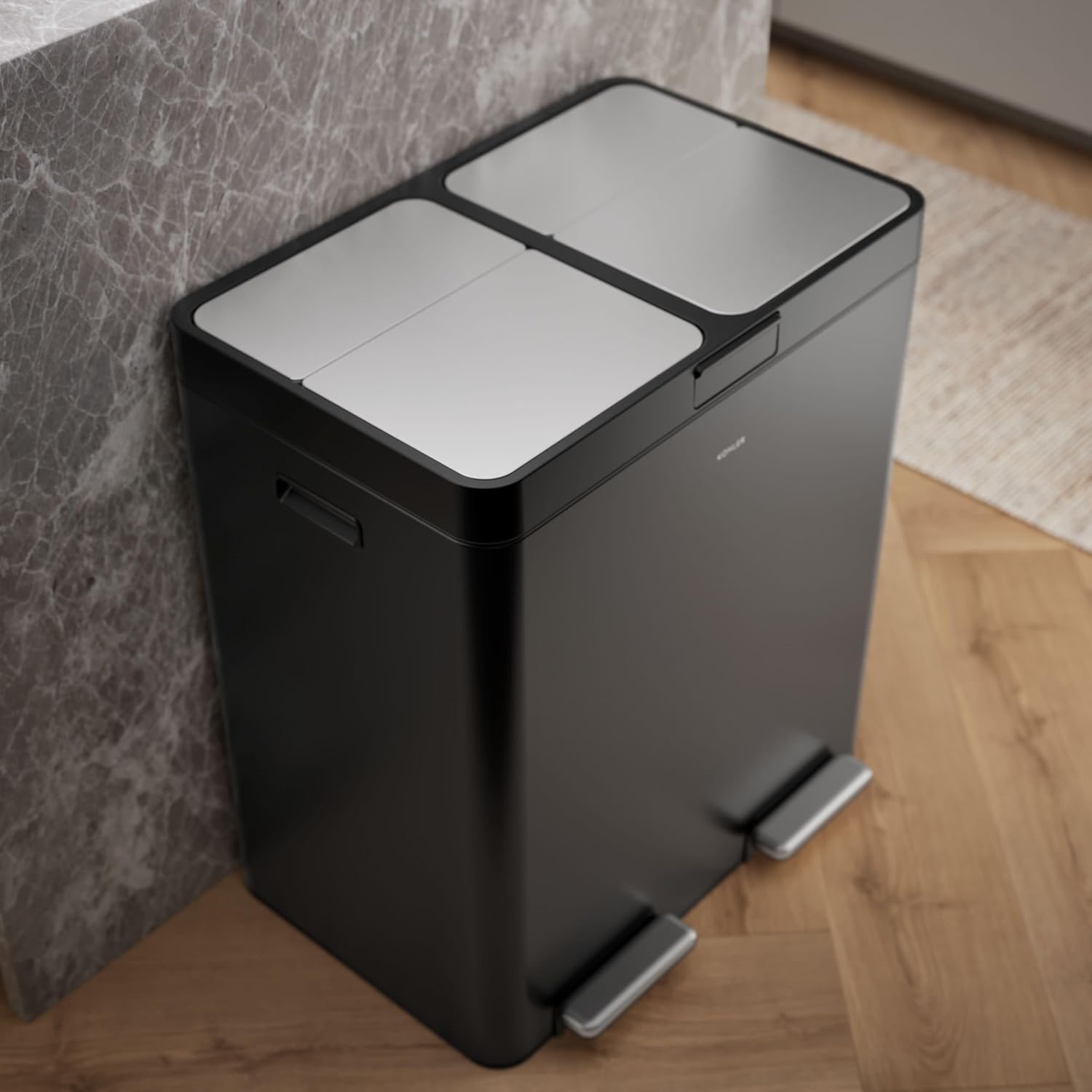 Kohler K-23828-BST 82-Liter Stainless Steel Dual-bin Step Trash can, Black Stainless