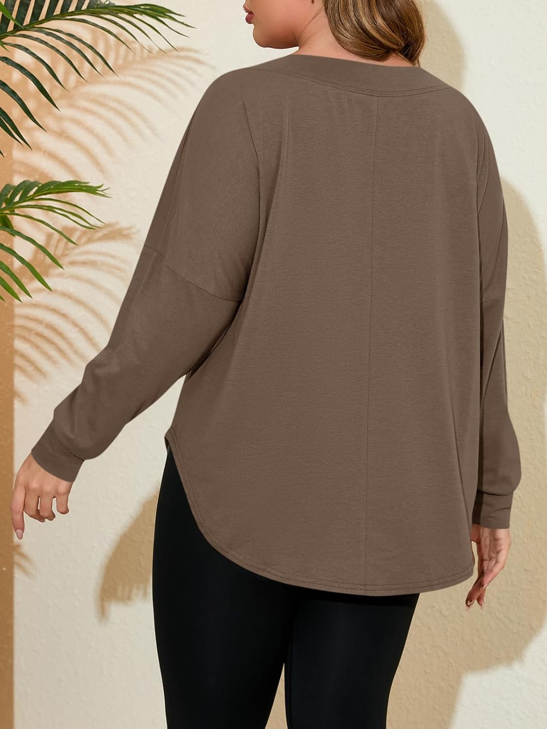 Beautife Women's Plus Size Tops Off Shoulder Long Sleeve Loose T Shirts Casual Curved Hem Tunics Tee Shirt - Image 4