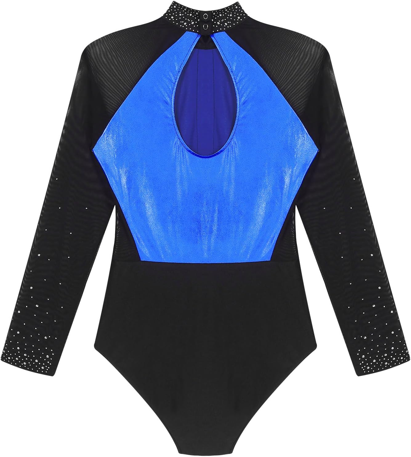 Linjinx Women's Shiny Rhinestones Dance Gymnastics Leotard Jumpsuits Mesh Long Sleeves Bodysuit Ballet Dance Costume