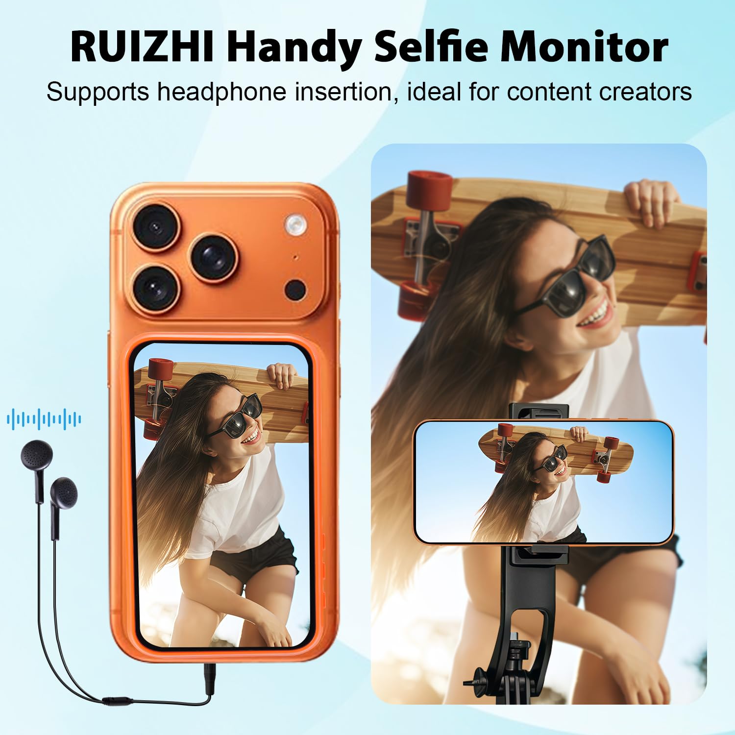 RUIZHI Handy Selfie Monitor, Magnetischer Vlog Bildschirm Selfie Monitor mit Lautsprecher, Große Reichweite, Smartphone Rückkamera für iPhone & Android, Kabellos