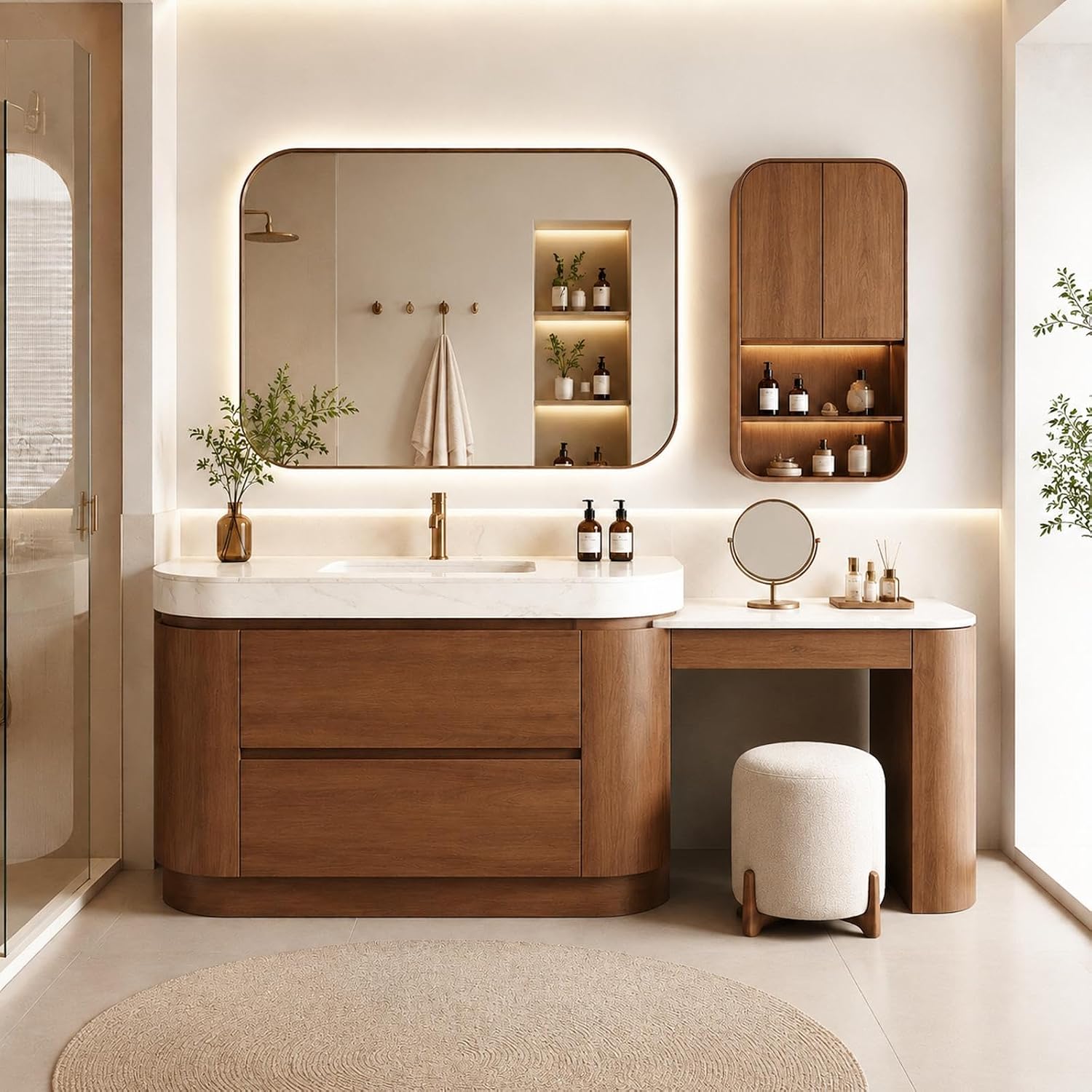 84 in Freestanding Sink Bathroom Vanity with Makeup Area & Mirror