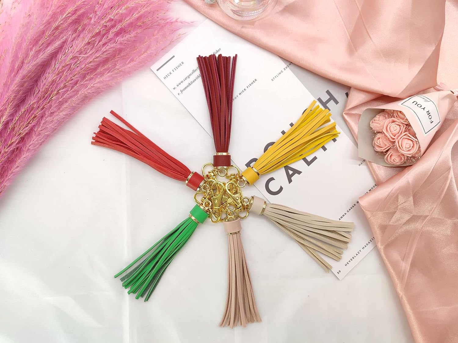 PAMIR TONG 5.9'' 15pcs PU Leather Tassel for Purse With Golden Metal Caps Lobster Swivel Keychain Tassels For Handbag Phone Car Key Jewelry DIY Crafts Jewelry Making GD189 - Image 4