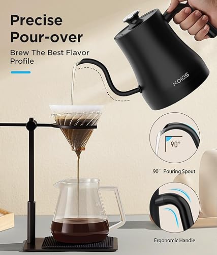 Miniatura 7 de KOIOS Hervidor eléctrico de cuello de cisne con control de temperatura de ± 1 ℉ y modo de silencio, 0.8 litros para café y té, caldera de agua de
