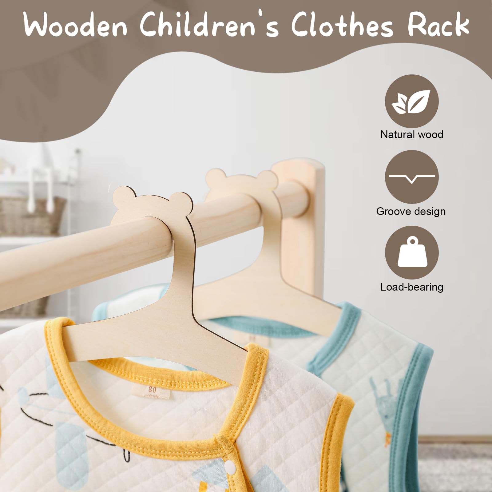 20 Grucce Neonato In Legno Con Design Orsetto - Antiscivolo, Per Vestiti Bambini, Naturali - Foto 2