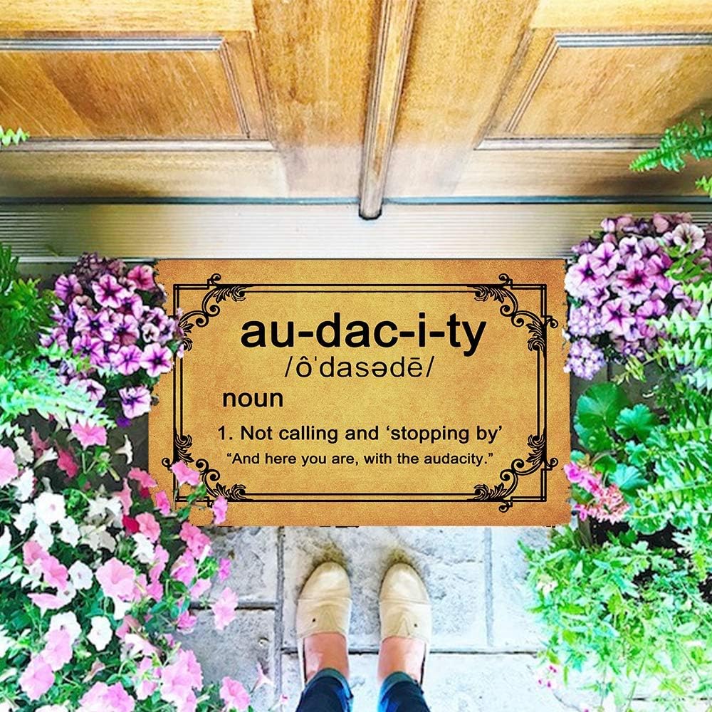 Funny Front Door Mat Audacity Definition Funny Doormat Entrance Floor Mat Funny Doormat for Outdoor/Indoor Uses, Low-Profile Rug Mats for Entry 23.6"(W) X 15.7"(L)