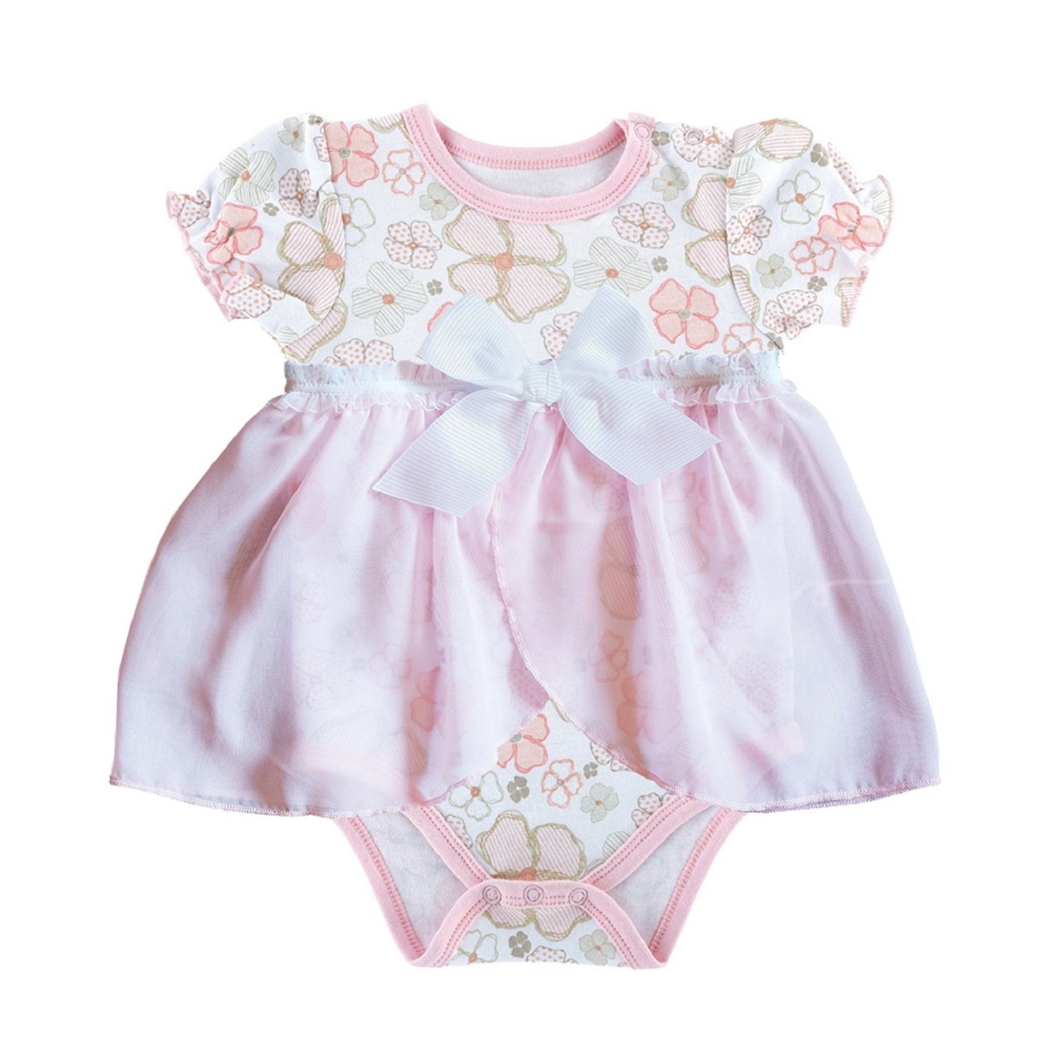 Stephan Baby Playful Posies Pink and Gray Floral Snap Dress Style Diaper Cover, 3-6 Months