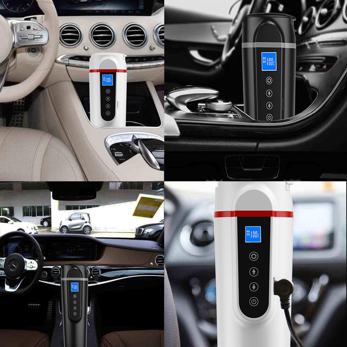 YONGYAO 420Ml 12V Eléctrico Acero Inoxidable Coche Taza Calefactora Taza de Viaje Hervidor Calentador - Negro