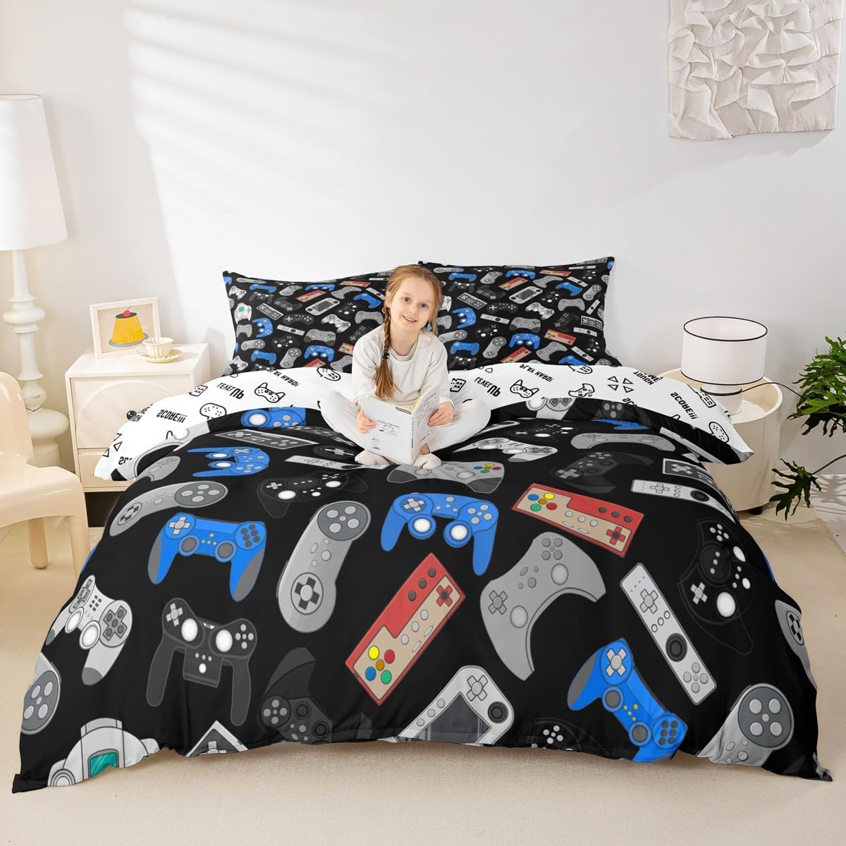 Erosebridal Teens Gamepad Duvet Cover Modern Gamer Comforter Cover King Size for Kids Boys Children Video Game Bedding Set Player Gaming Joystick Bed Set Gaming Room Decor (NO Filling)