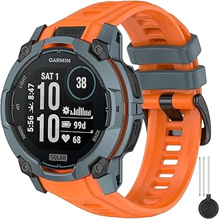 対応 Garmin Instinct 3 シリコンバンド ソフト 防水 チャージフリー ガーミンインスティンクト 3 互換性 スポーツ 男女兼用 装着簡単 アウトドア ガーミン Instinct 3 50mm ベルト オレンジ+ダークブルー