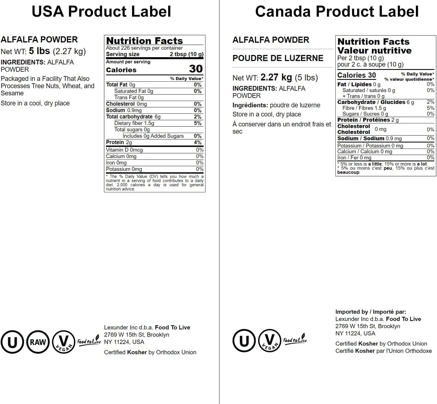 Food to Live - Alfalfa Powder, 5 Pounds - Made from Raw Dried Whole Young Leaves,Vegan,Bulk,Great for Baking, Juices, Smoothies, Shakes, Теа, and Instant Breakfast Drinks