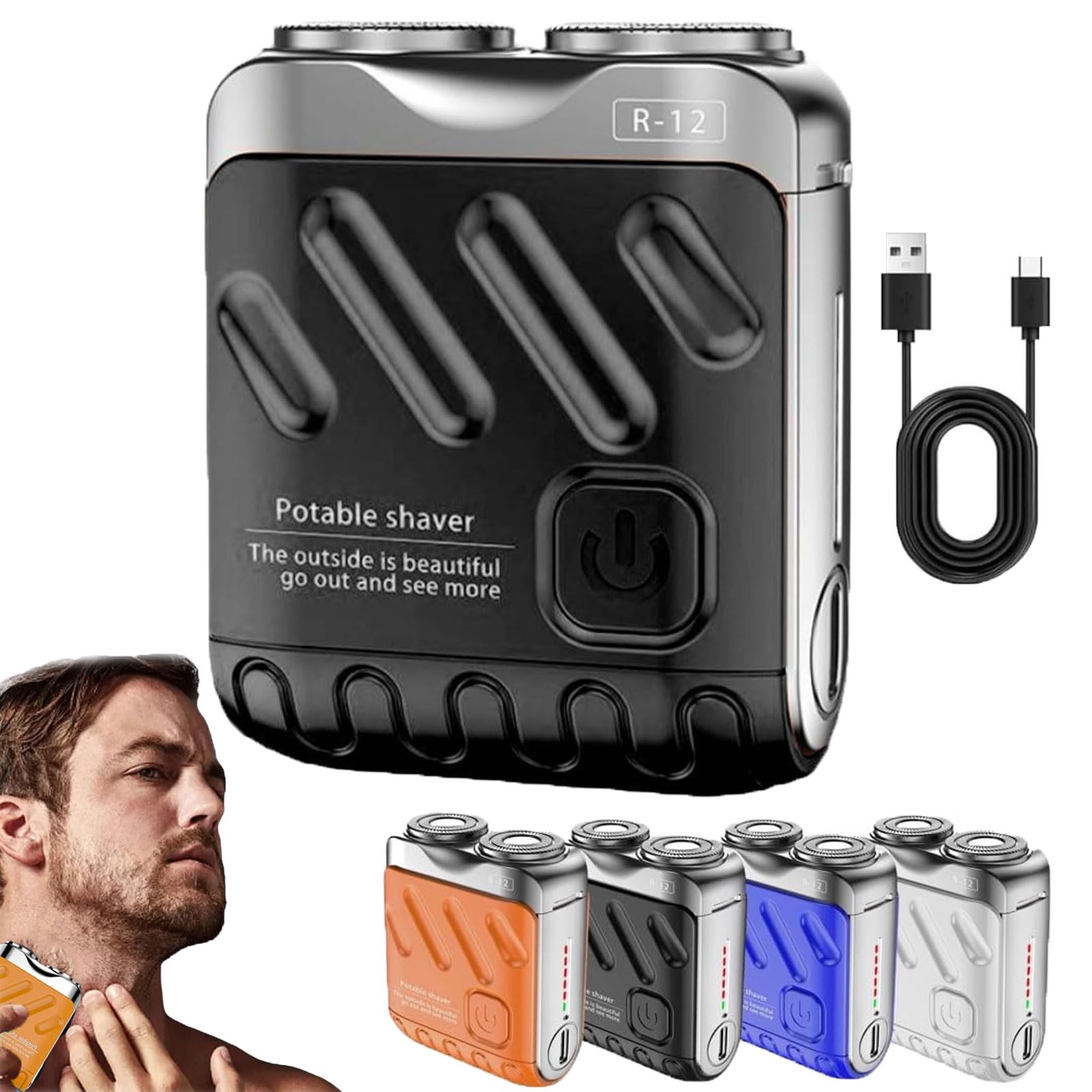 Rasoio elettrico rotativo portatile a doppio anello, rasoio elettrico da uomo, mini rasoio elettrico ricaricabile portatile con Ipx7 impermeabile bagnato/asciutto (nero)