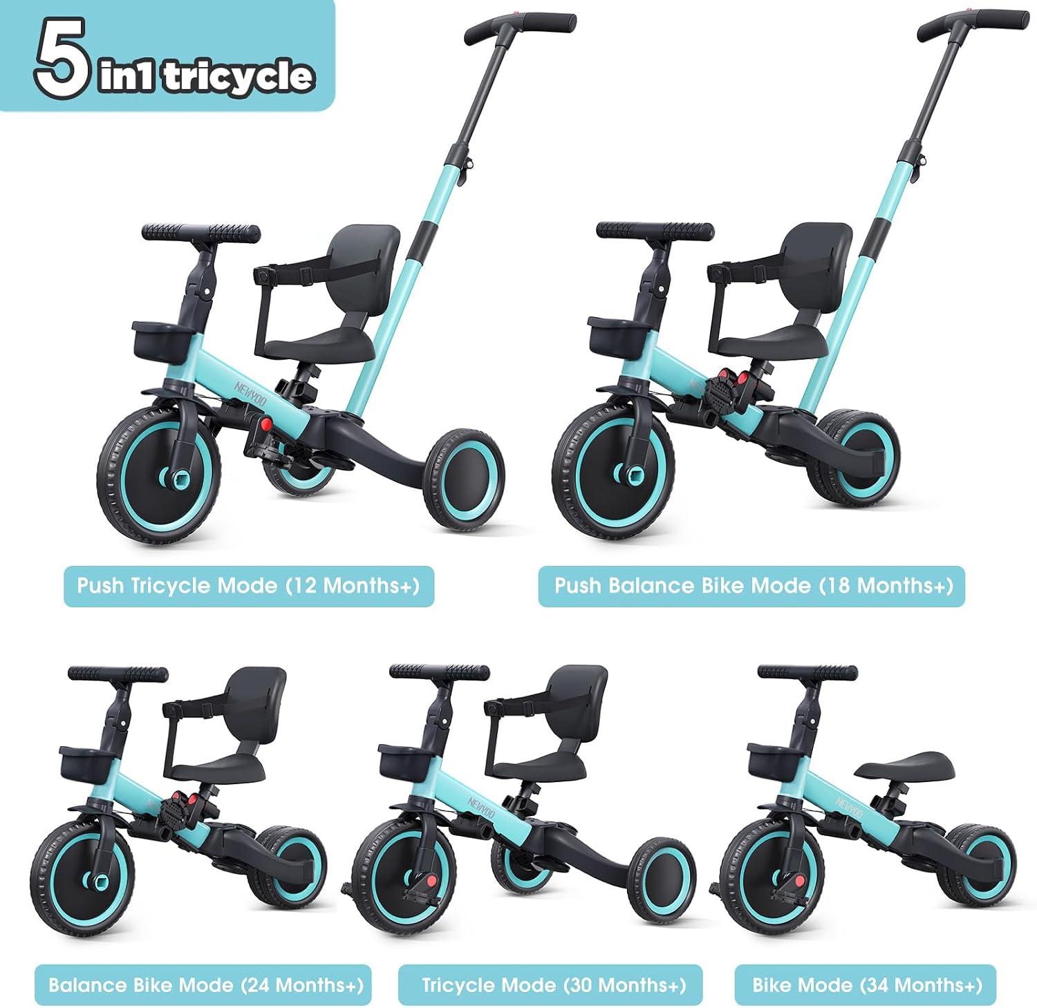 Vélo porteur Newyoo en mode tricycle à pousser