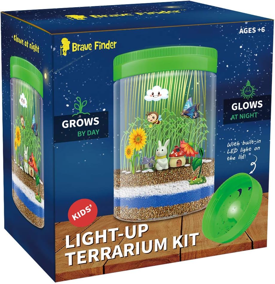 CAPKIT Light-up Terrarium Kit for Kids - Coloful LED Light - Grow Own Habitat in a Jar - Mini Garden Glows at Night - Educational Gifts for Boys & Girls - Gardening Gifts for Kids - Children Toys