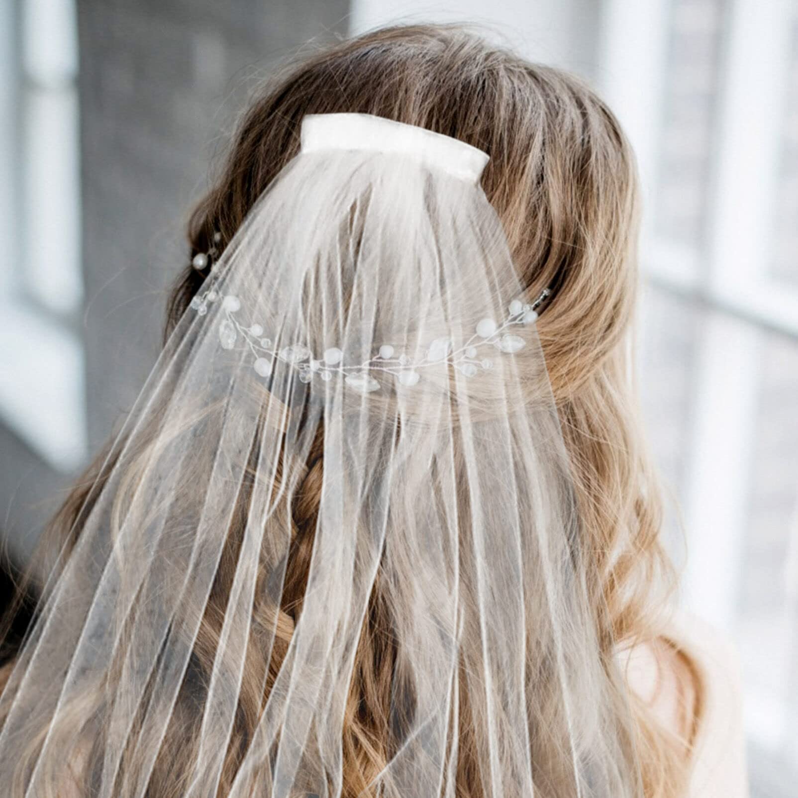 BESTOYARD Brautschleier Lang Spitze Einlagig Mit Kamm Elfenbeinweiß Eleganter Hochzeitsschleier Für Braut Accessoire 118.11X62.99In