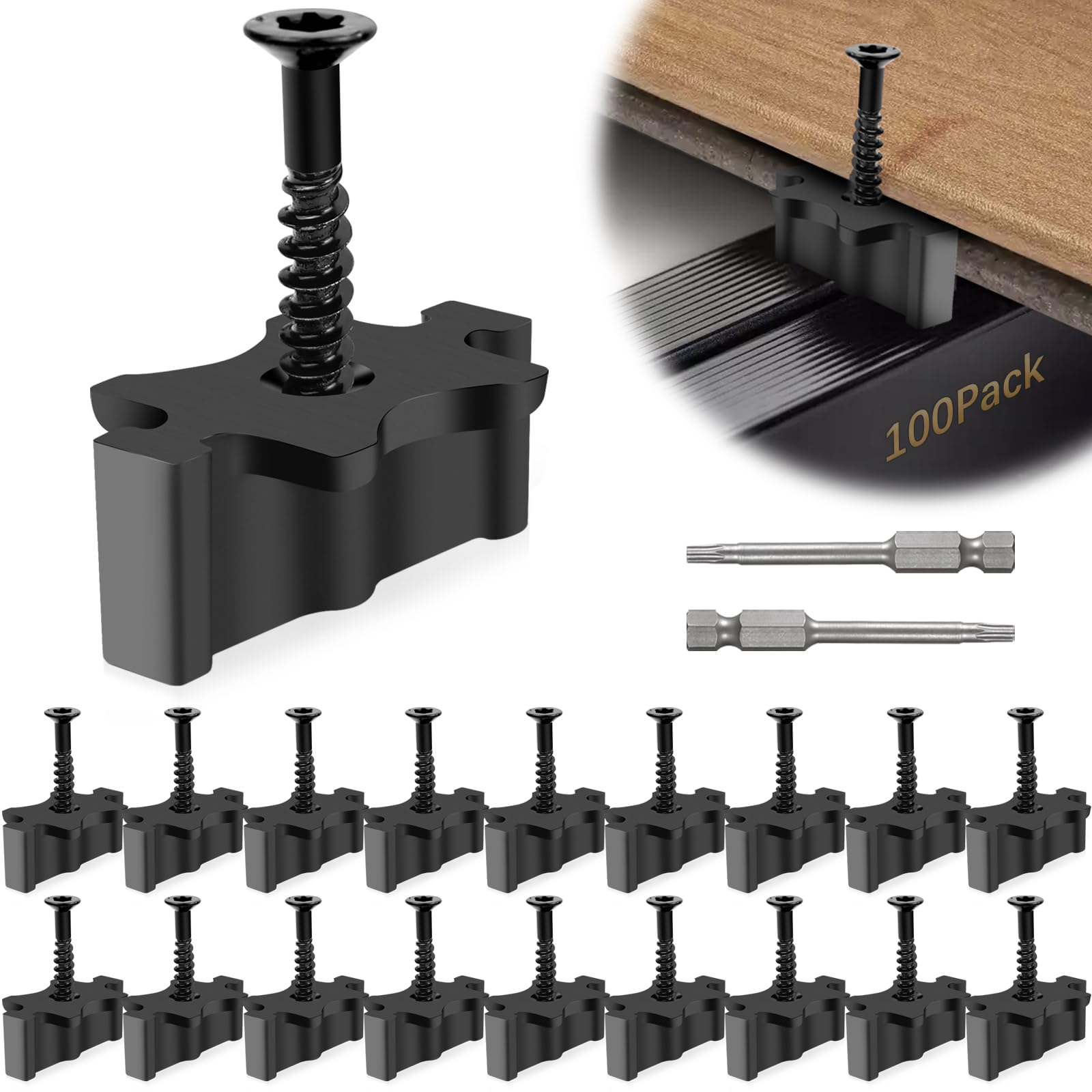 Composite Decking T-Clip Fixings And Screws (Pack Of 100