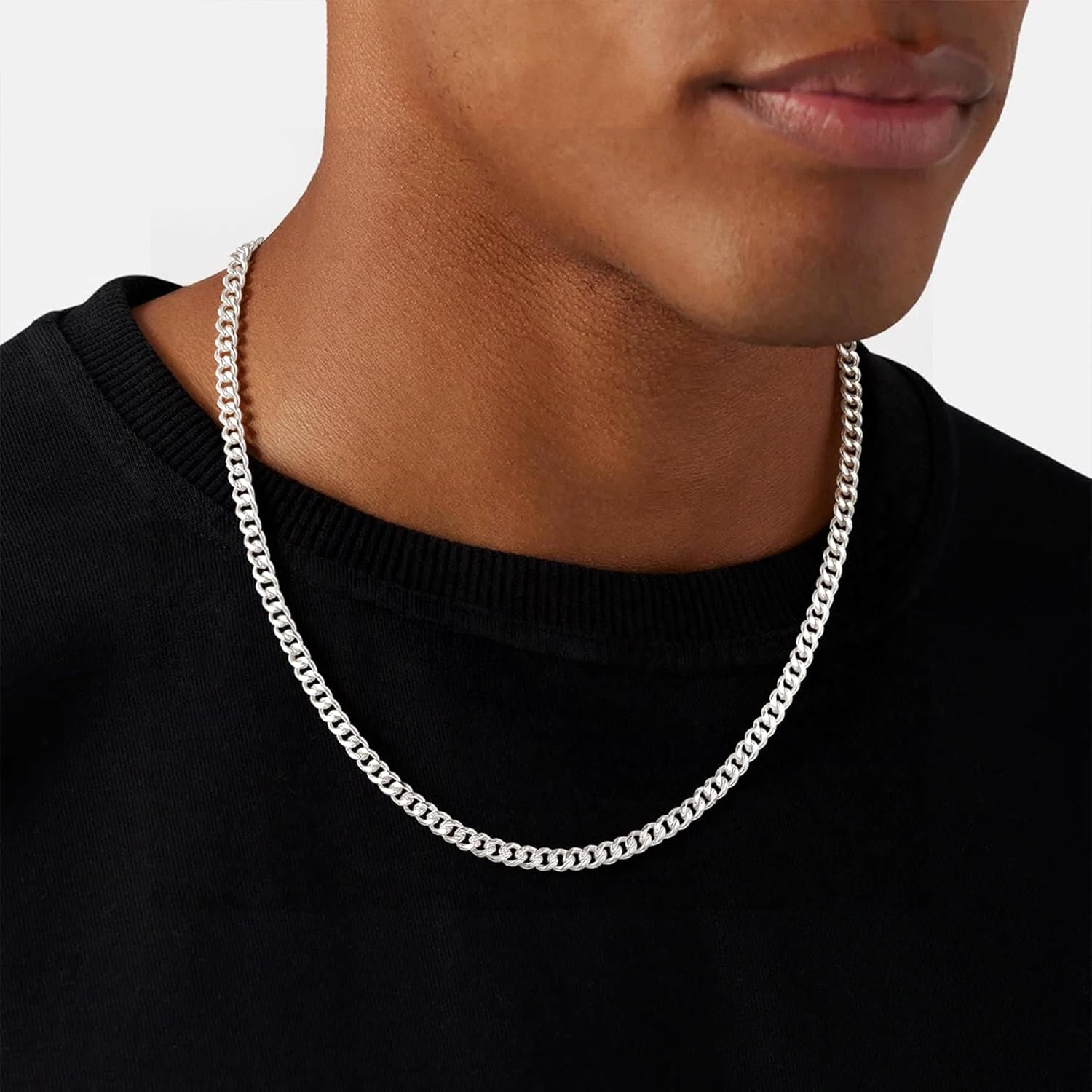 S925 Sterling Silver Chain Necklace for Men,5.5mm Sterling Silver Cuban Link Curb Chain Necklace for Women Men Jewelry, 18 20 22 24 26Inch - Image 3