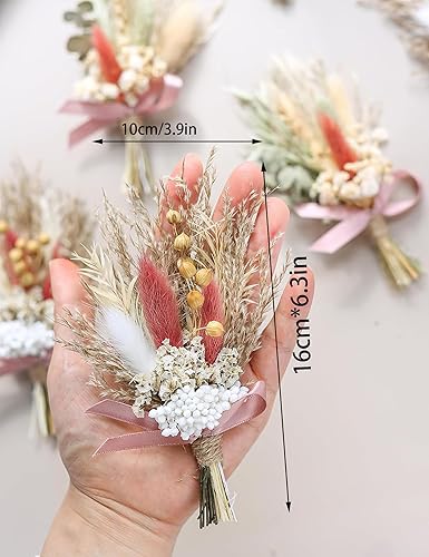 Miniatura 69 de xin's convey Mini Dried Flowert Set (Pack of 6), Orange Small Bouquet, Pampas Small Bouquet, Party Plate Decoration, Bridesmaid Flower Girl Proposal