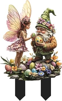 Fairy Garden Stake Decor, 2D Flat Acrylic Elf Sign, Yard Elf Decor Panel, Fairy Garden Accessories for Outdoor Indoor Yard Lawn Pot Plants Fairy-Elves