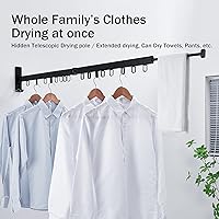 Vista 8 de Estante de secado de ropa retráctil, montado en la pared, plegable, ahorrador de espacio, con toallero, fuerte carga para balcón, lavandería, baño
