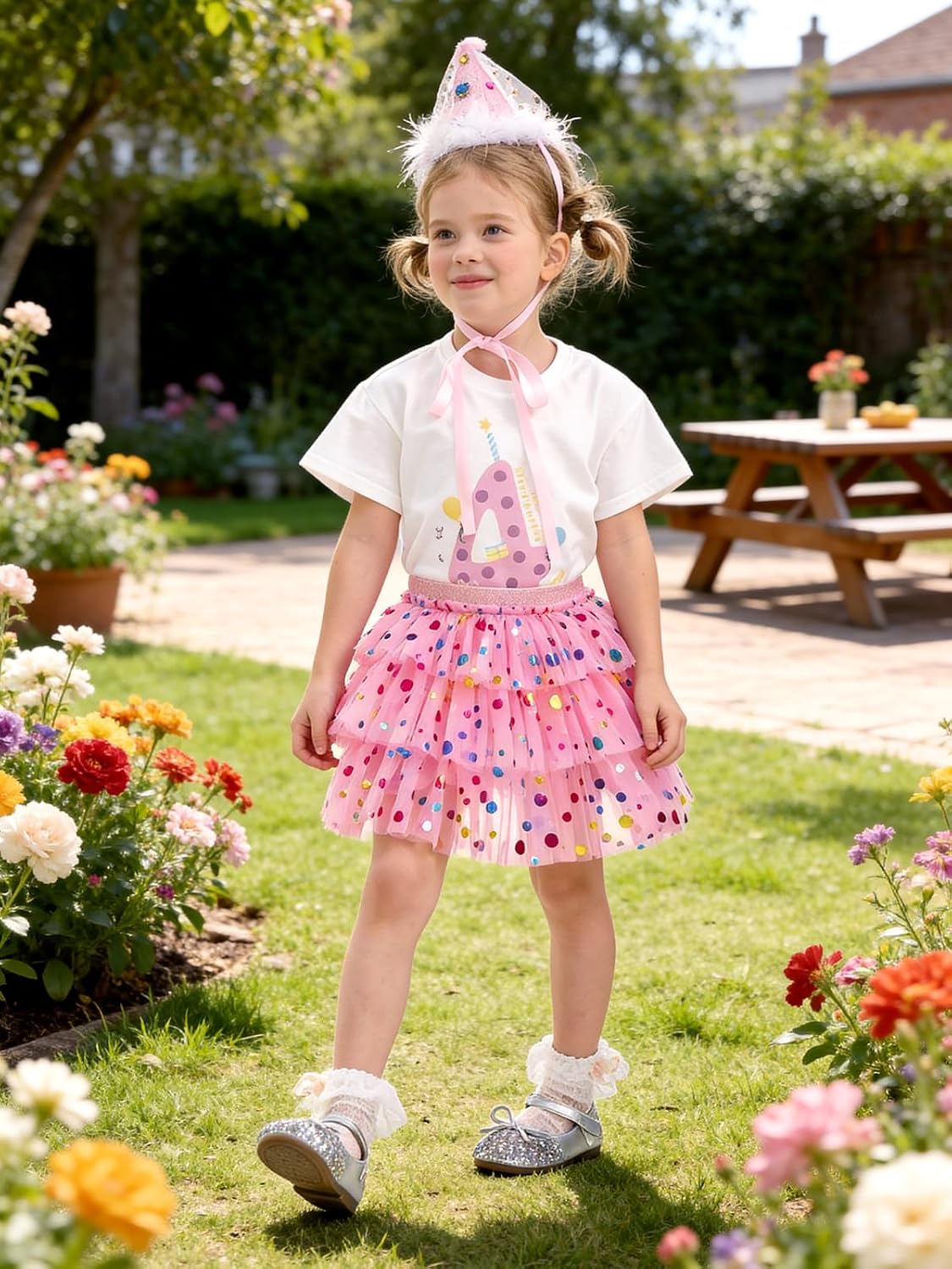 Miipat Toddler Girls Tutu Skirt Layered Rainbow Tulle Skirt Little Kids Elastic Waist Birthday Party Dance Skirts