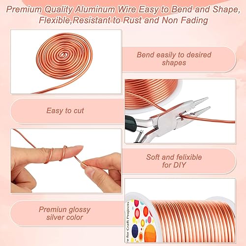 Miniatura 9 de Anezus Alambre de aluminio de calibre 12 de 100 pies  Alambre de escultura flexible de 0.079 pulgadas para manualidades, fabricación de coronas,