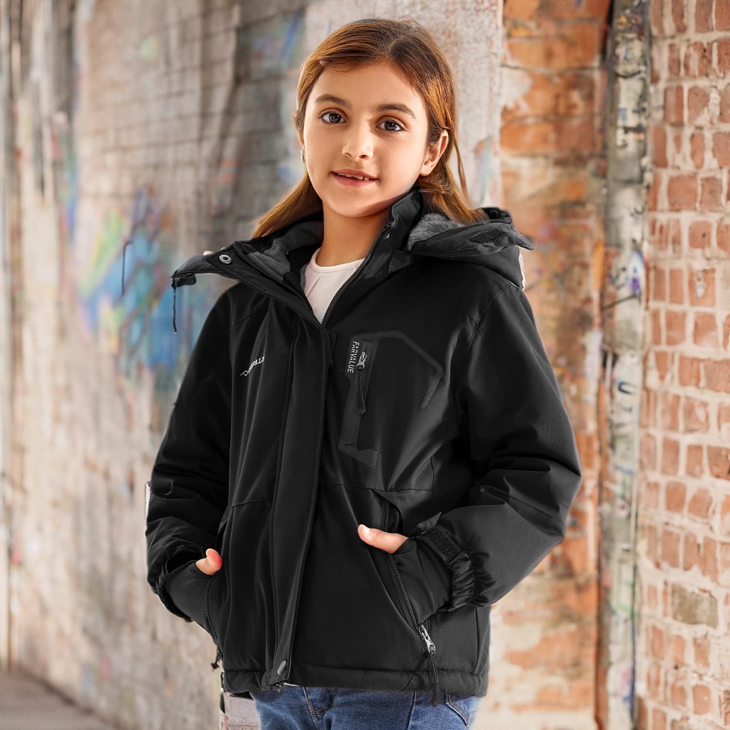 FARVALUE Girls Waterproof Skiing Jacket Windproof Winter Coat Warm Snow Coat with Removable Hood - Image 7