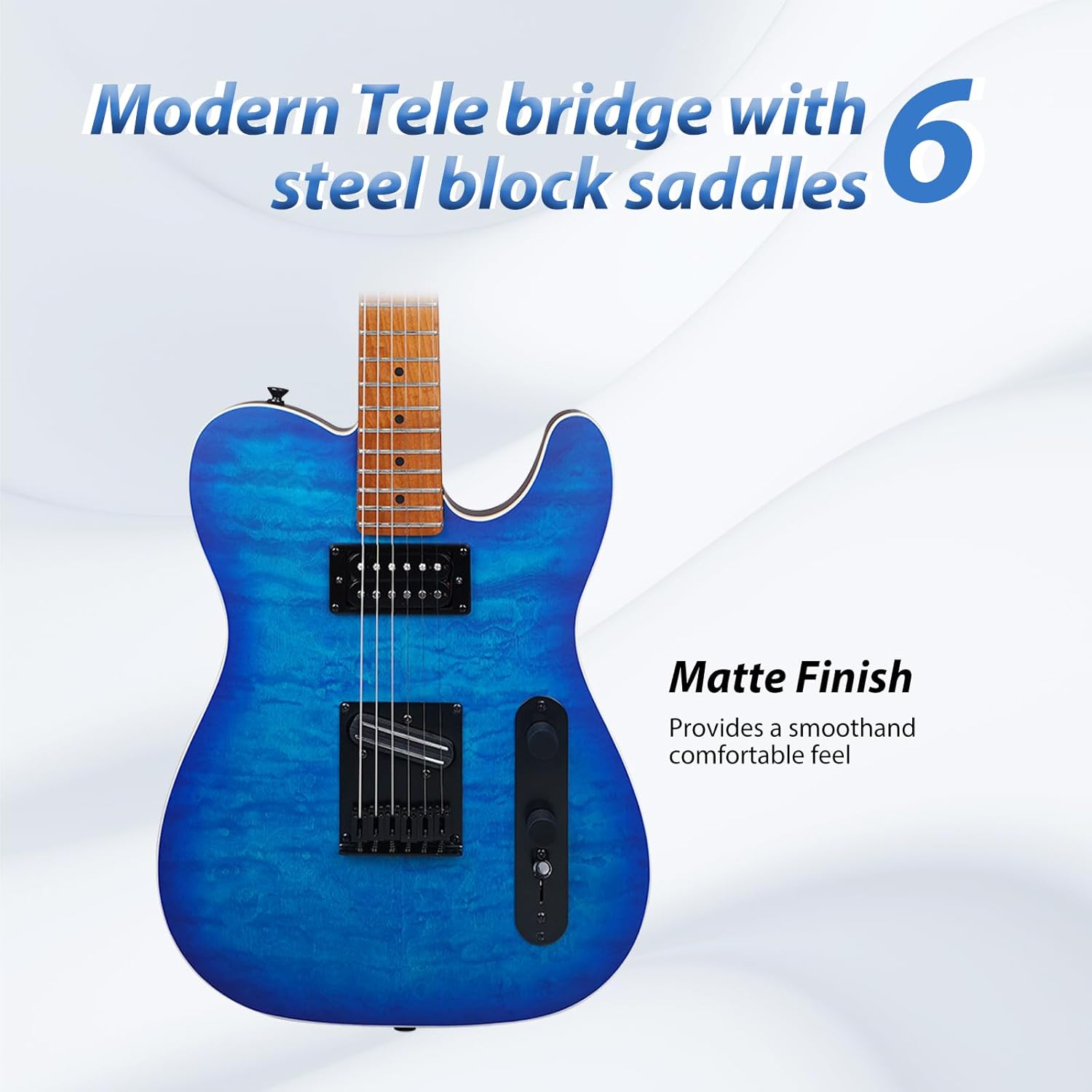 TOSTAR 39inch Telecaster Solid Body Electric Guitar for Adults Professional Player,Full Size 6 string, 2-Point Tremolo, Right Handed, Roasted Canadian Flamed Maple, Glossy Finish