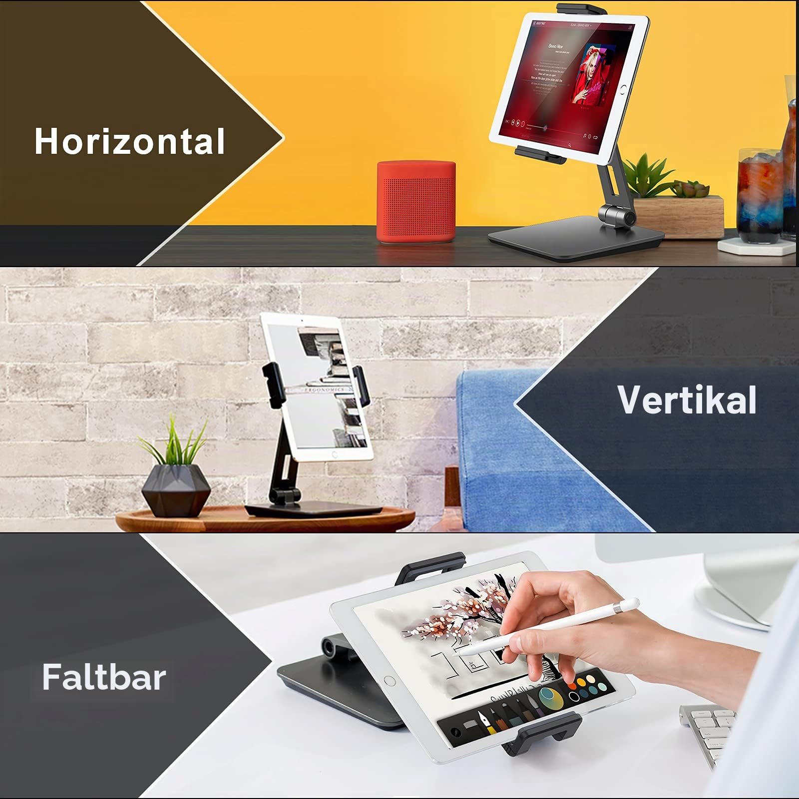 Tablet Ständer Verstellbar & Faltbar, Schwerer Aluminium Tablet Halterung Halter Tisch, kompatibel mit iPad Pro/Air/Mini, Samsung Tab, Surface Pro, Kindle Fire (7-13 Zoll) (Dunkelgrau)