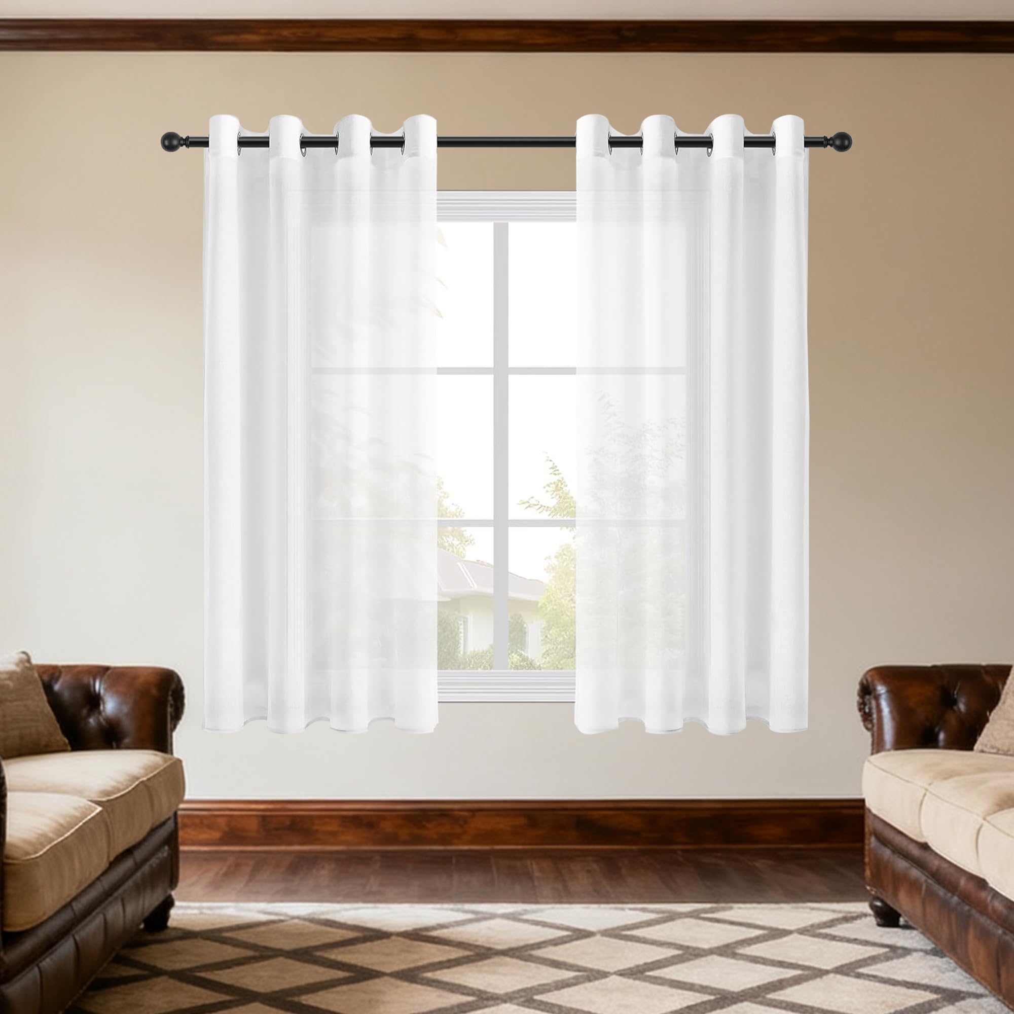 Rideaux voilage 420 x 240 cm blanc anti-UV pour grand salon