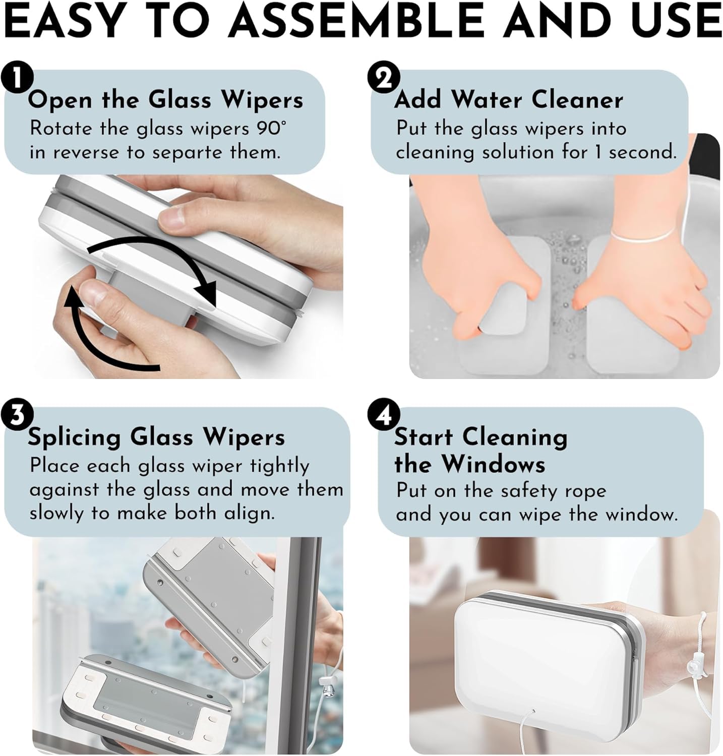 FLOITTUY Magnetic Window Glass Cleaner | Doublefaced Glass Cleaner | Double-Side Glazed Two Sided Wiper with 2 Extra Cleaning Cotton Squeegee Washing Equipment Household Magnet