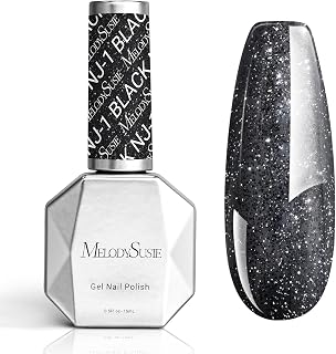 MelodySusie Black Glitter Gel Nail Polish,0.5fl oz Black Diamond Glitter Soak Off UV LED Reflective Shimmer Gel Polish Gift for Women Nail Art Manicure Salon DIY Nail Design Decoration at Home- NJ-1