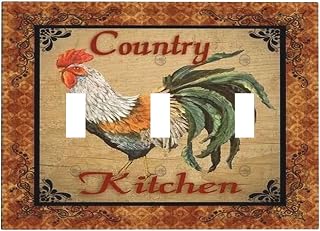 Modern Farmhouse Light Switch Cover Triple Toggle Decorate 3 Gang Wall Plate Sweet Farm Chicken Country Animals Rooster on Vintage Shabby Chic Plank Faceplate Western Texas Star Barn Garage Bath Decor