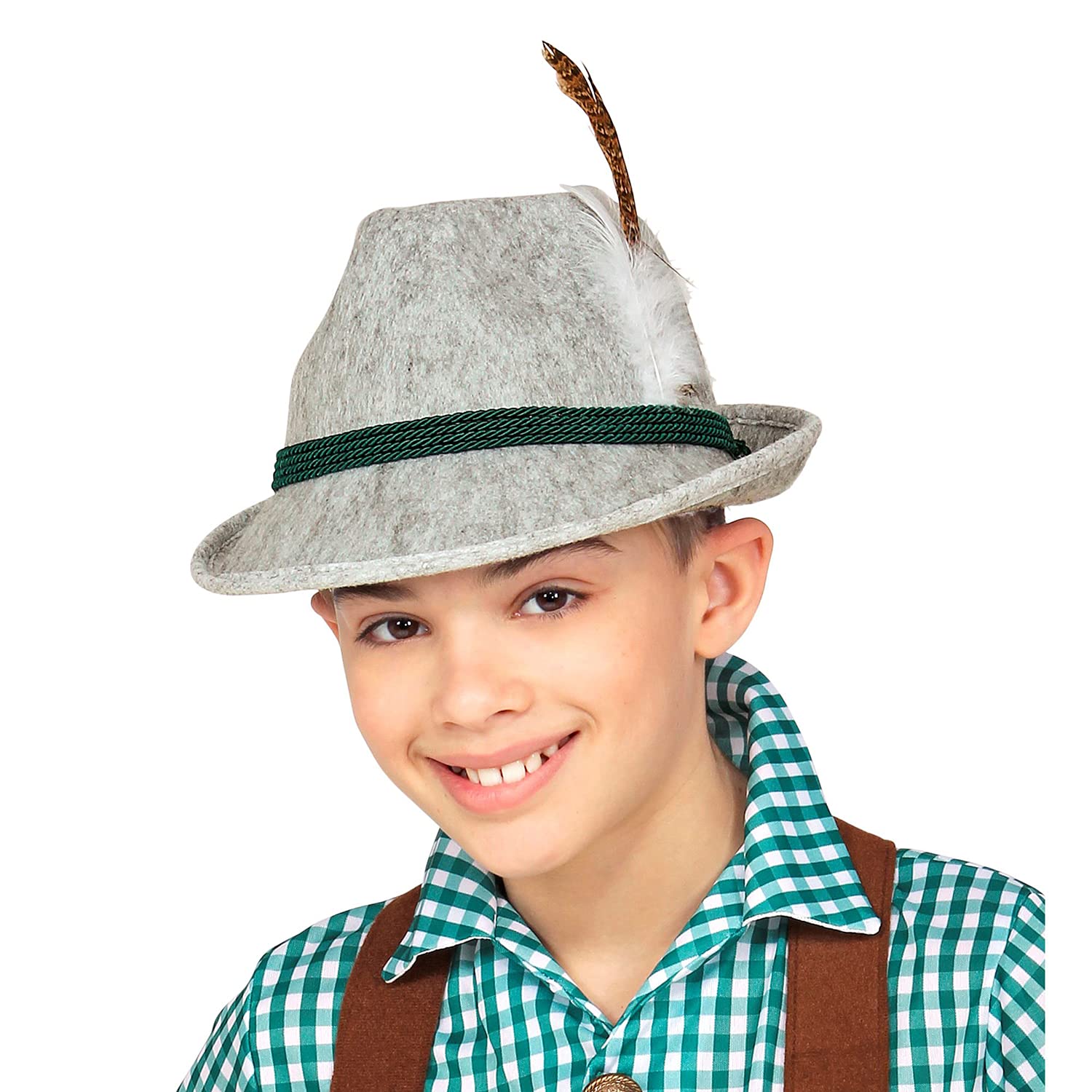 W WIDMANN MILANO Party Fashion - 11761 - Bawarski kapelusz fedora z piórami dla dzieci, tradycyjny kapelusz kostiumowy, festiwal piwny, festiwal ludowy, jarmark kościelny