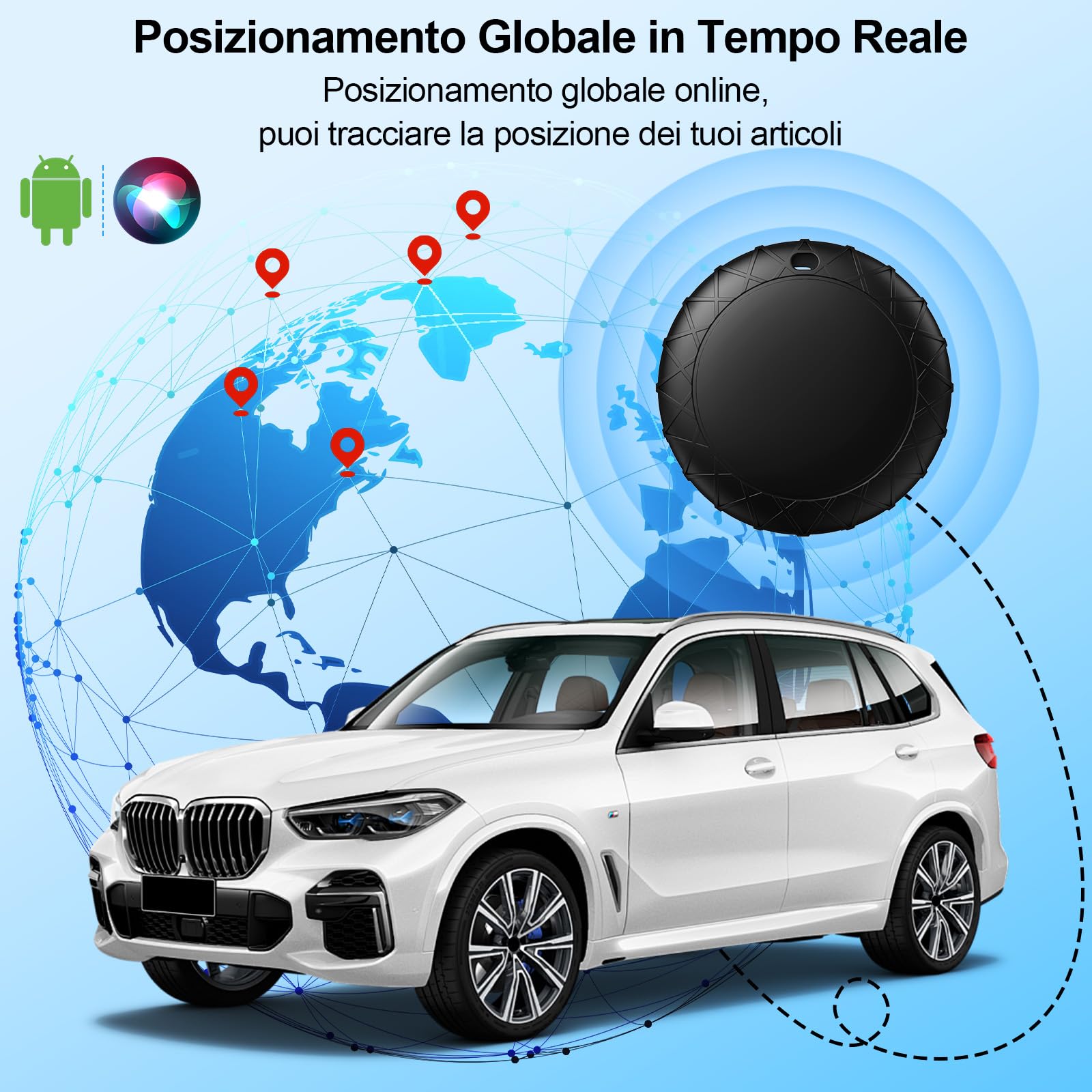 GPS Tracker per Auto, GPS Auto Localizzatore Compatibile con iOS e Android, Tracciamento Globale in Tempo Reale, Localizzatore Gps Senza SIM, per Bambini, Auto, Animali Domestici, IPX6 Impermeabile