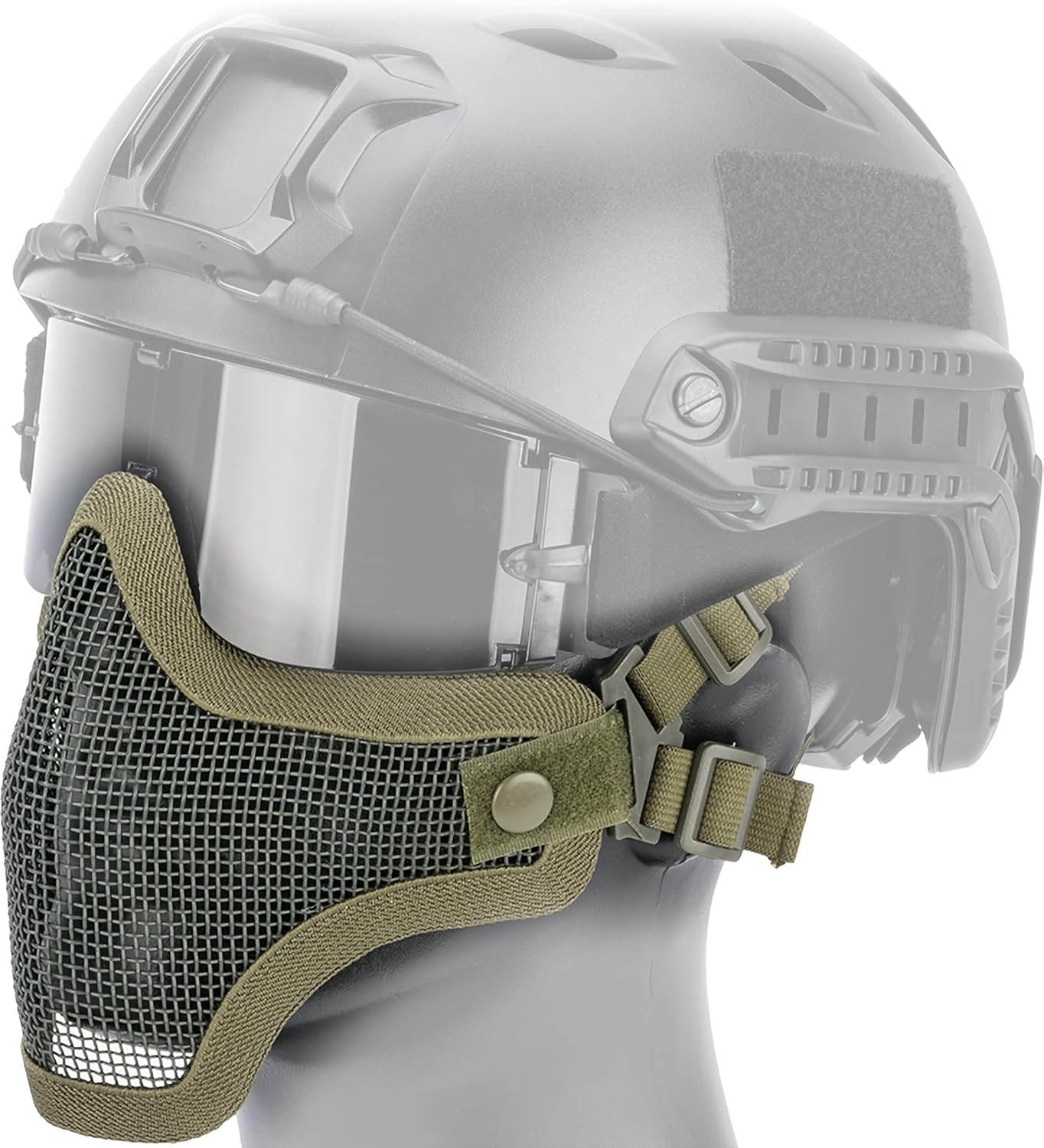 Evike Airsoft - Matrix Iron Face Carbon Steel Mesh Striker V1 Lower Half Face Pro (Color: OD Green)